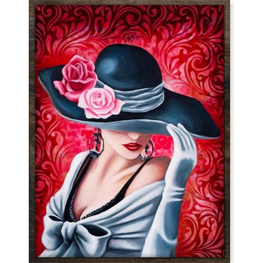 Dame met Hoed - Diamond Painting - 40x30cm - Rond